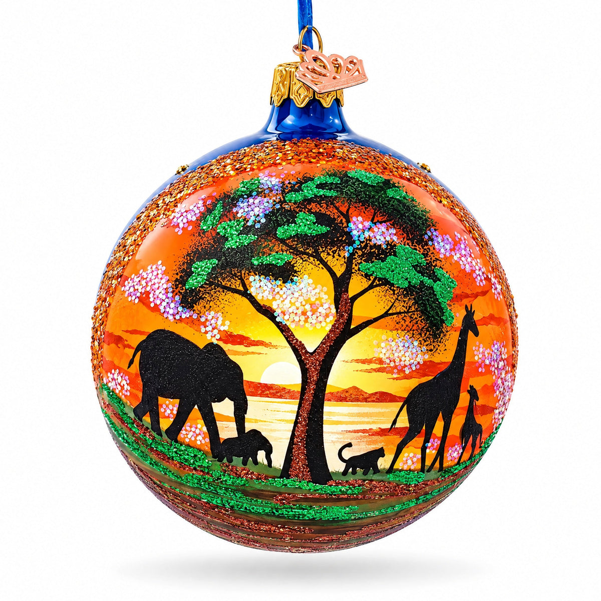 African Safari Glass Ball Christmas Ornament 4 Inches