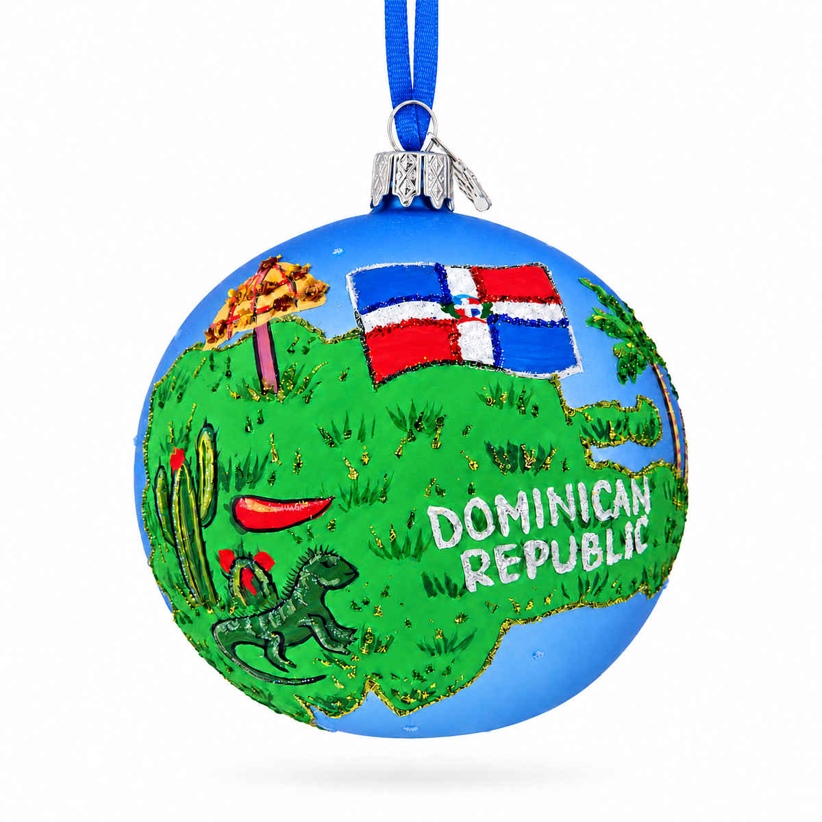 Dominican Republic Glass Ball Christmas Ornament 4 Inches