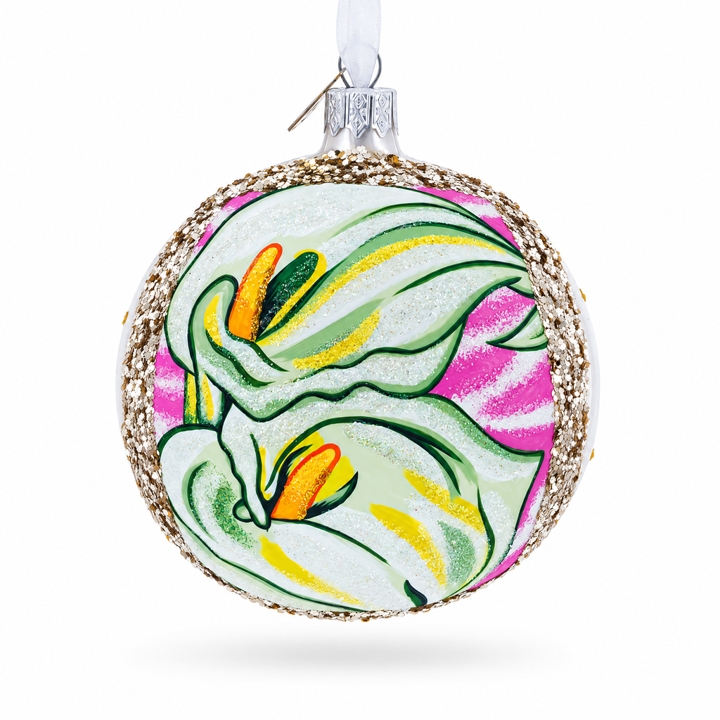 1928 Georgia O'Keeffe "Two Calla Lilies on Pink" Glass Ball Christmas Ornament 4 Inches