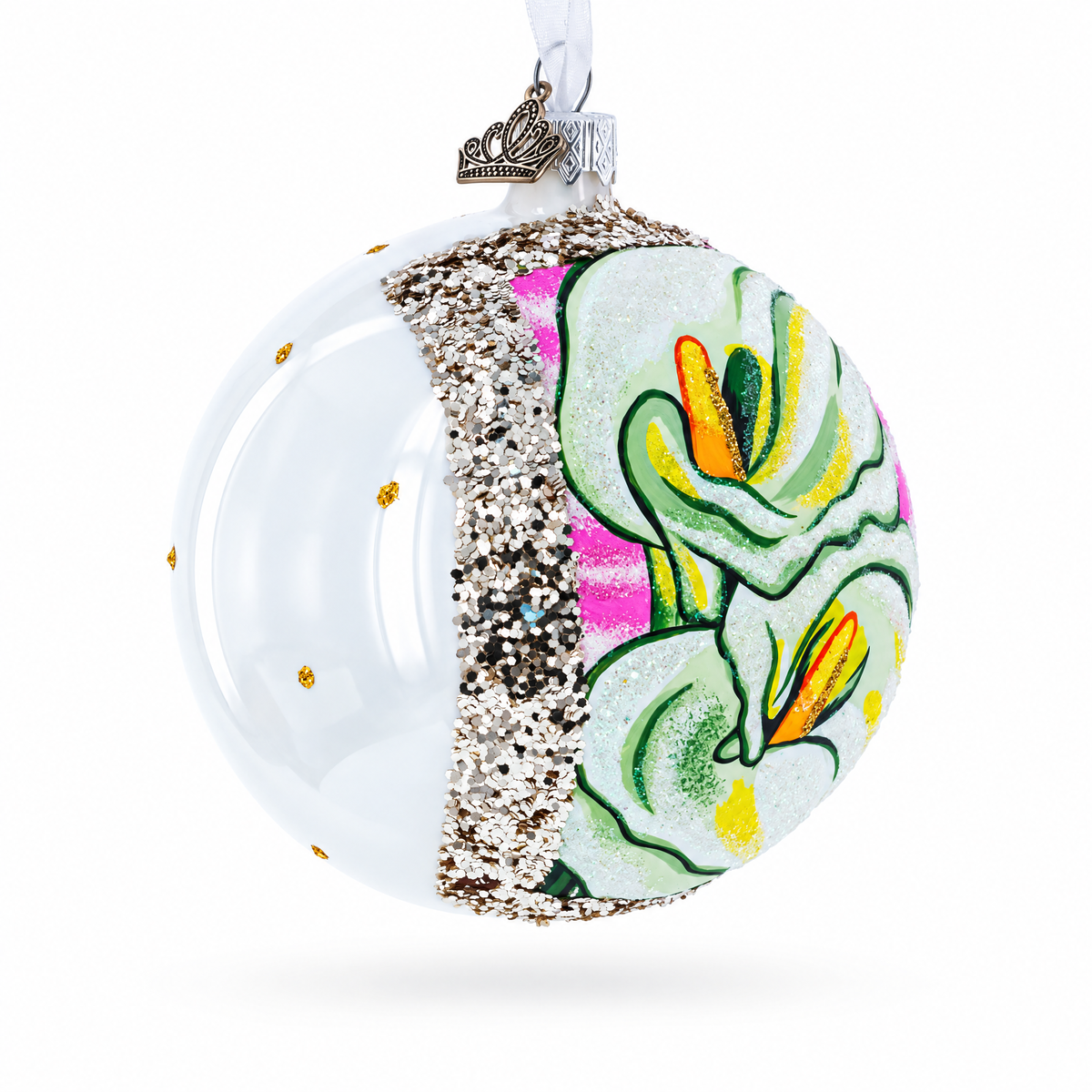 1928 Georgia O'Keeffe "Two Calla Lilies on Pink" Glass Ball Christmas Ornament 4 Inches