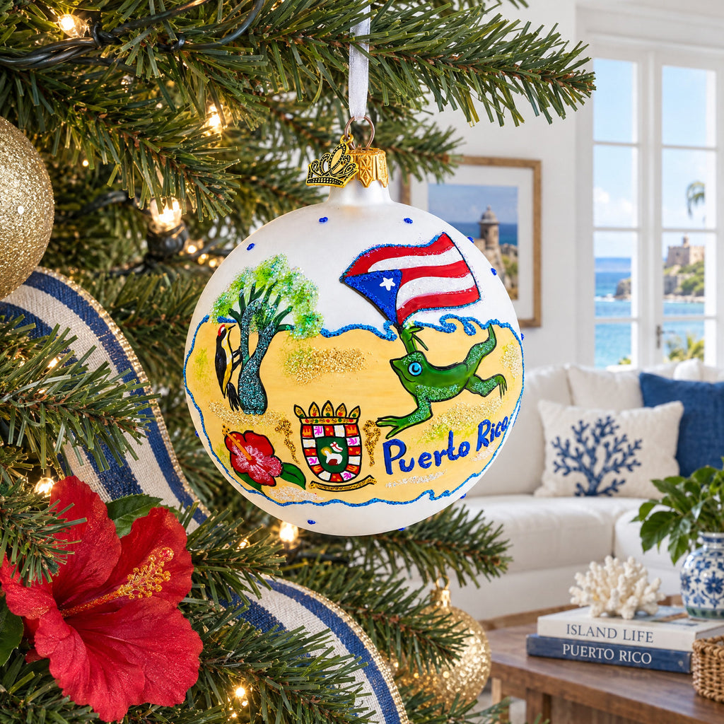 Travel to Puerto Rico Glass Ball Christmas Ornament 4 Inches
