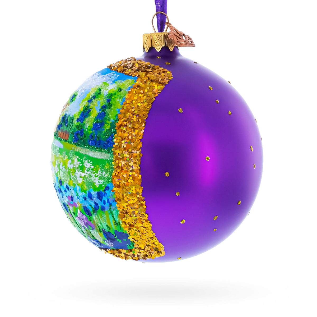 Iris Field Painting Glass Ball Christmas Ornament 4 Inches