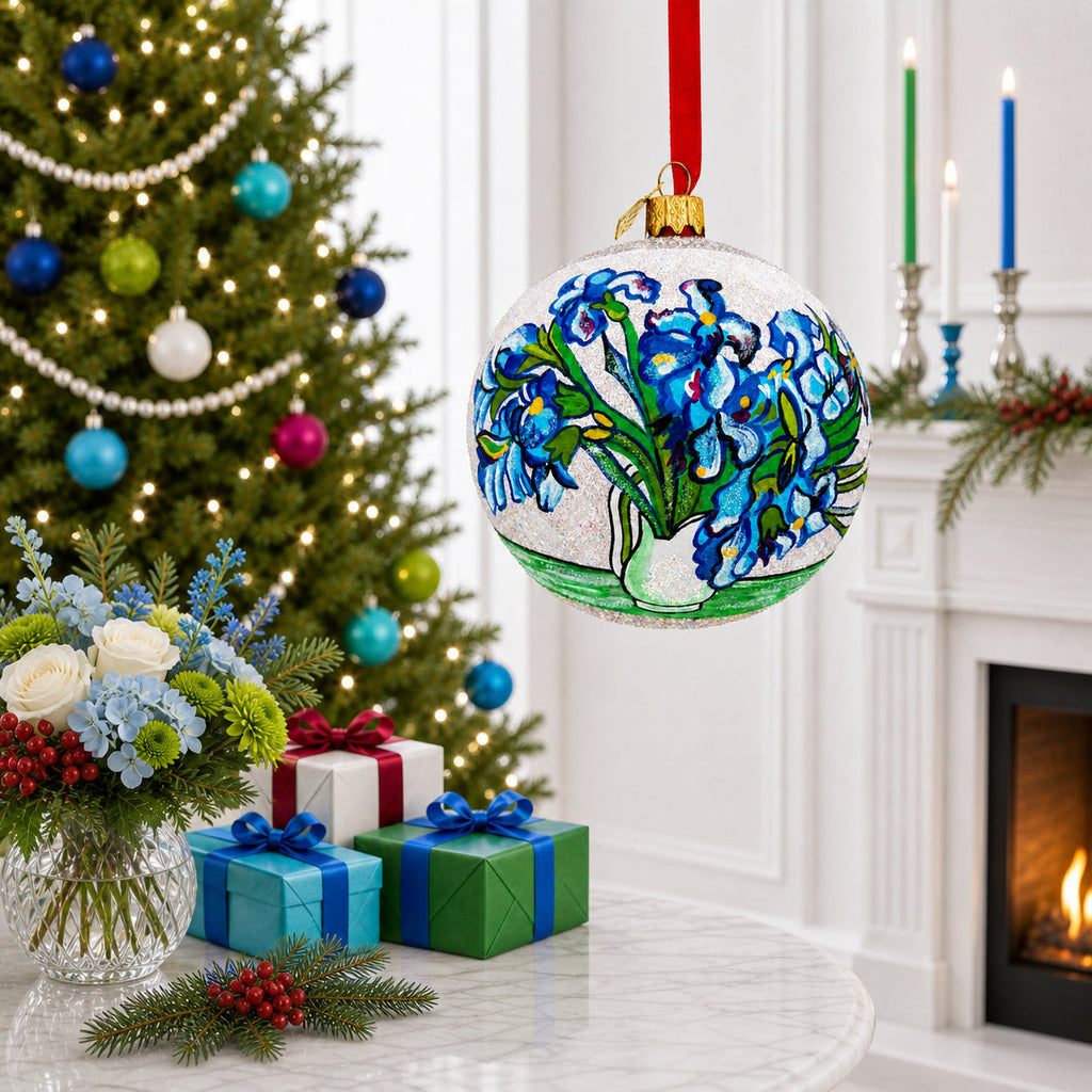 Vincent van Gogh "Irises" Glass Ball Christmas Ornament 4 Inches