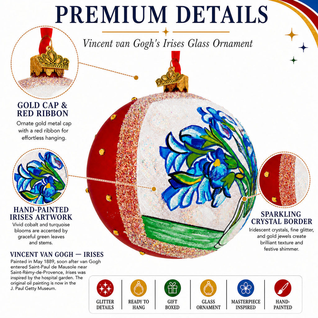 Vincent van Gogh "Irises" Glass Ball Christmas Ornament 4 Inches