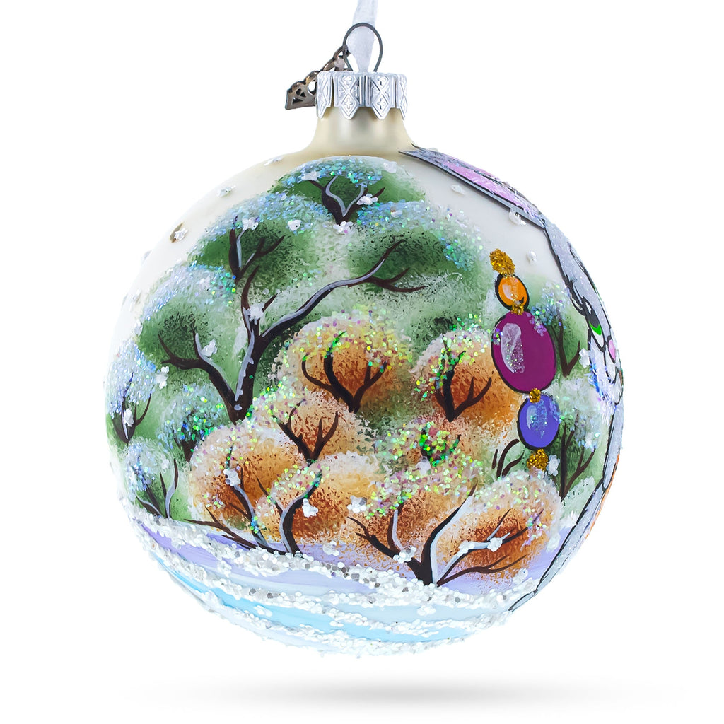 Glitter Bunny with Carrot Glass Ball Ornament 4 Inches