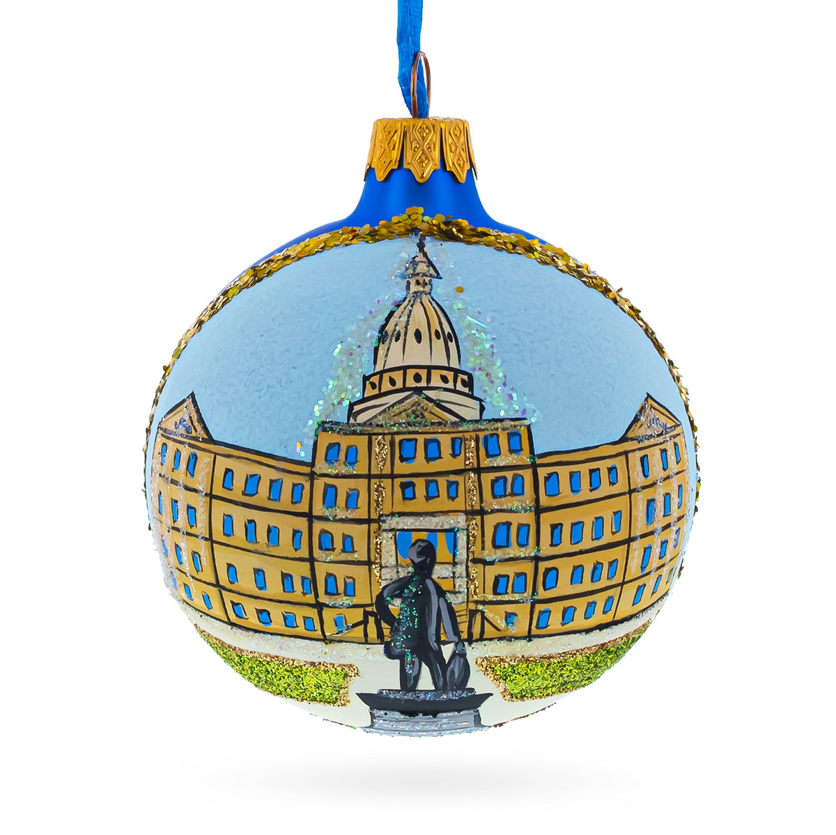 Lansing, Michigan Glass Ball Christmas Ornament 3.25 Inches