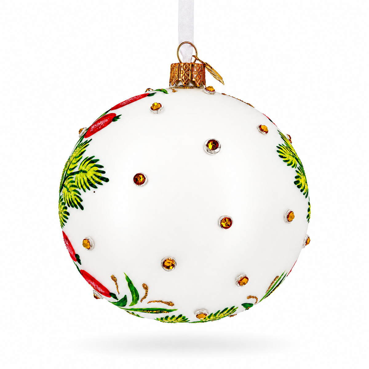 Irises and Cosmeya Flowers Glass Ball Ornament