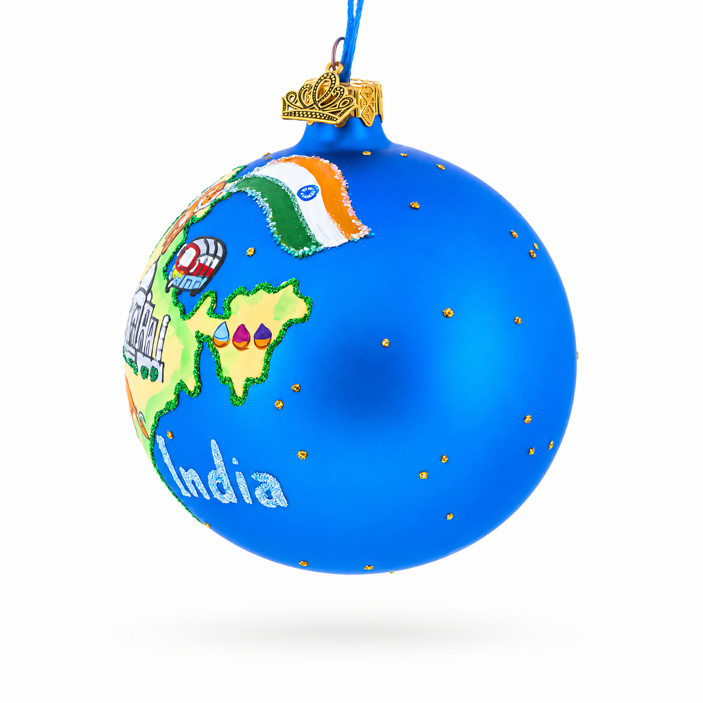India Landmarks and Symbols Glass Ball Christmas Ornament 4 Inches