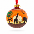 African Sunset with Giraffe and Tree Glass Ball Christmas Ornament 3.25 Inches