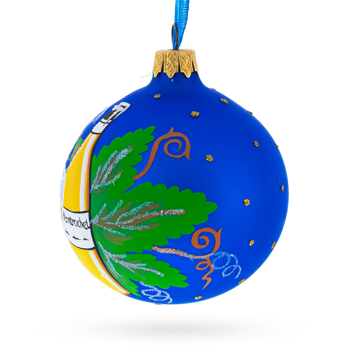 White Wine Bottle Glass Ball Christmas Ornament 3.25 Inches