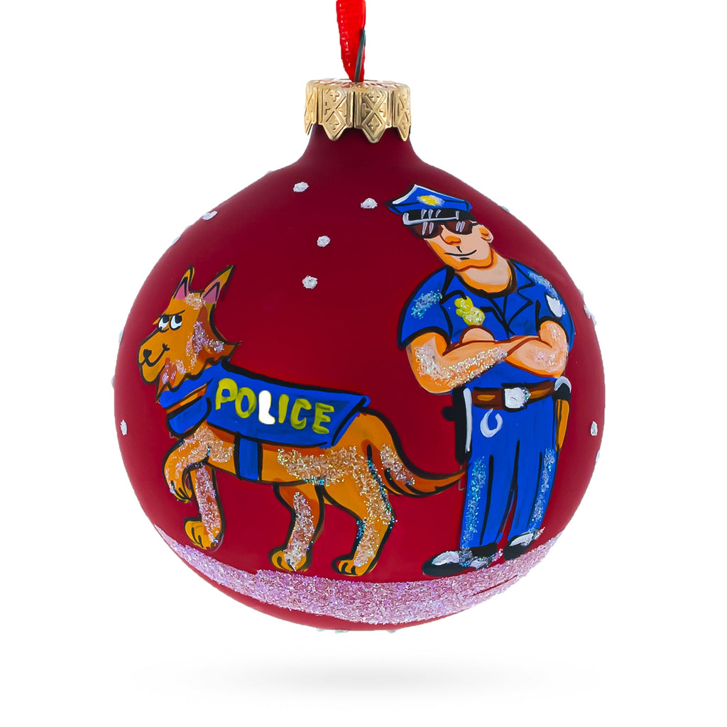 Police Officer and K9 Partner Glass Ball Christmas Ornament 3.25 Inches