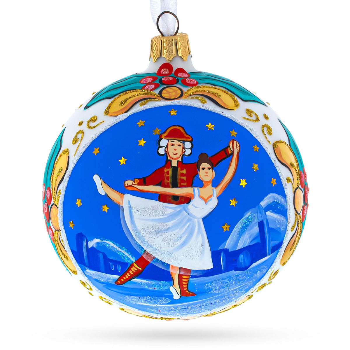 Ballet Dancers Glass Ball Christmas Ornament 4 Inches