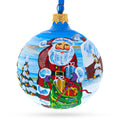 Santa with Bag of Gifts Glass Ball Christmas Ornament 3.25 Inches