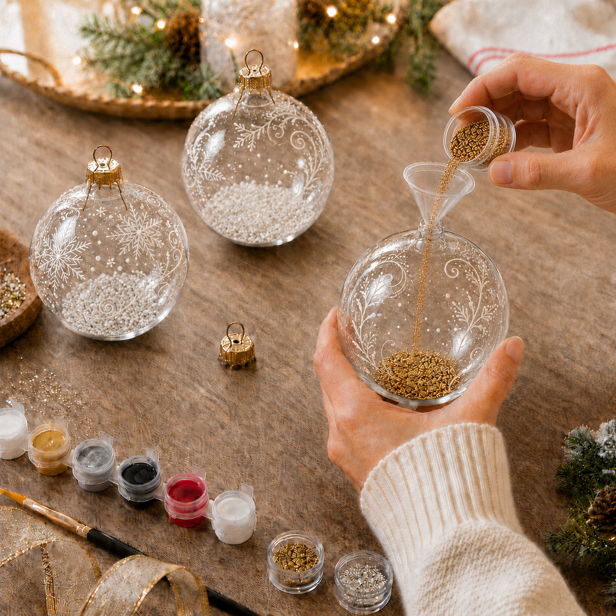 Set of 6 Clear Glass Ball Christmas Ornaments DIY Craft 3.25 Inches (034)