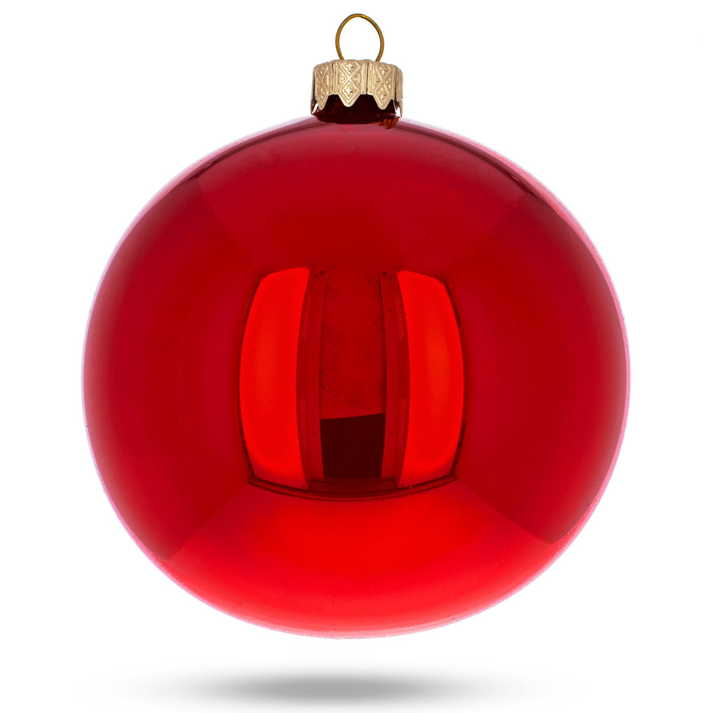 Set of 6 Red Glossy Glass Ball Christmas Ornaments 3.25 Inches (039)