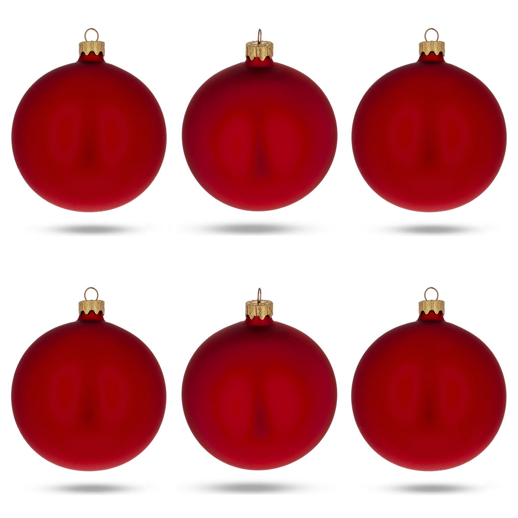 Set of 6 Matte Red Glass Ball Christmas Ornaments 3.25 Inches (046)