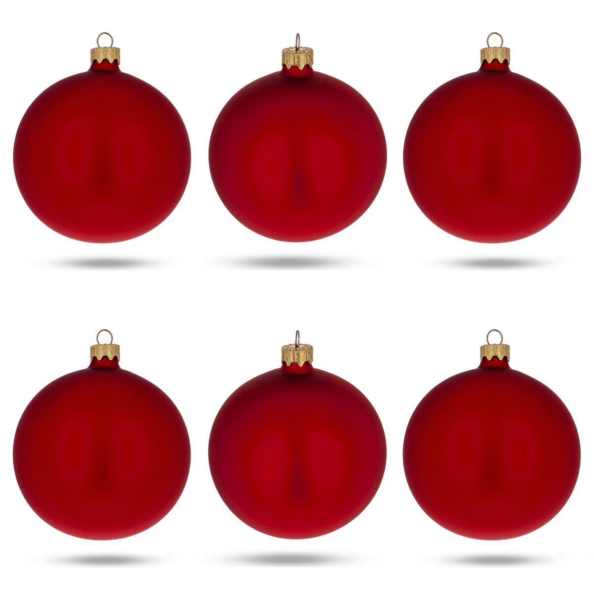 Set of 6 Matte Red Glass Ball Christmas Ornaments 3.25 Inches (046)