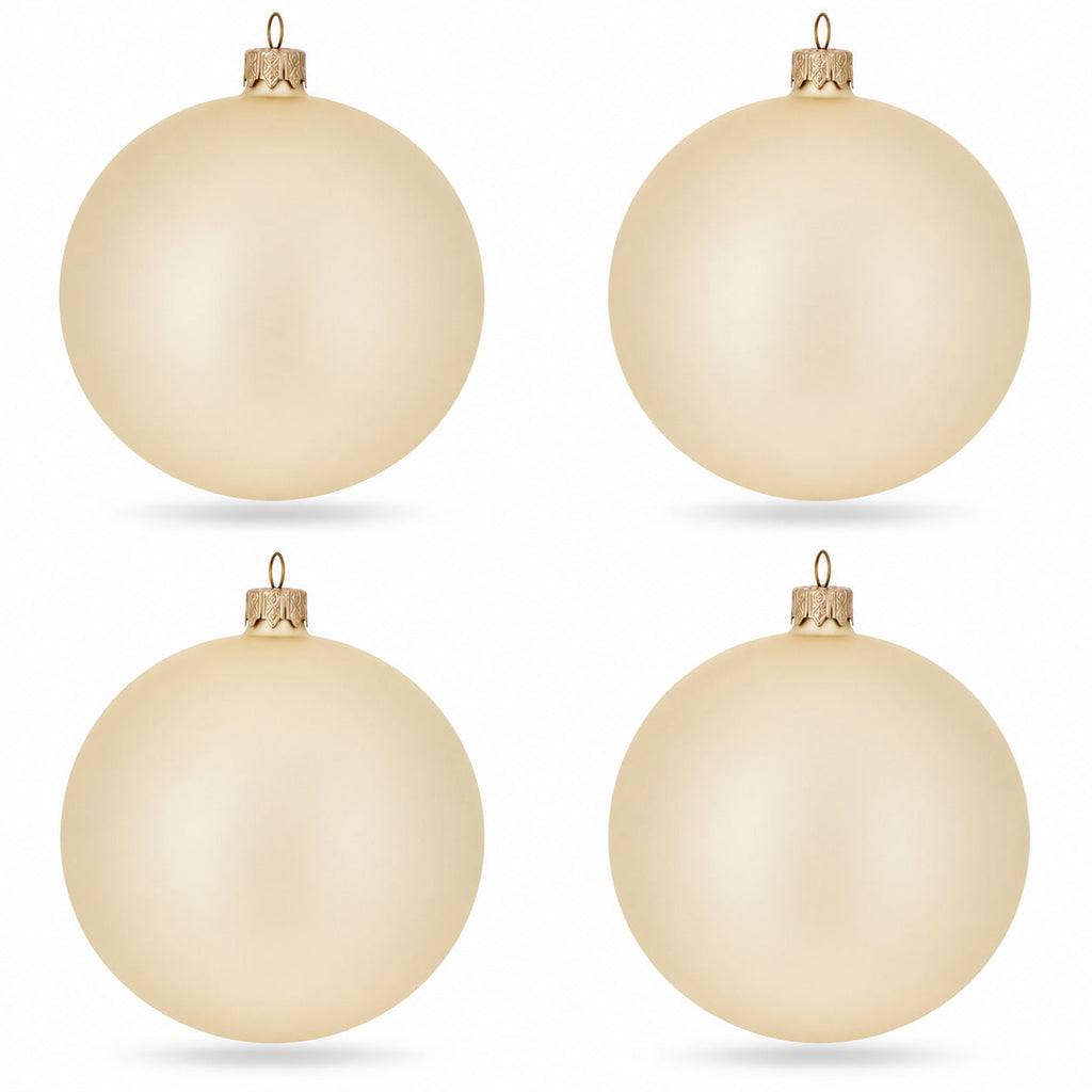 Set of 4 Beige Glass Ball Christmas Ornaments 4 Inches (005)
