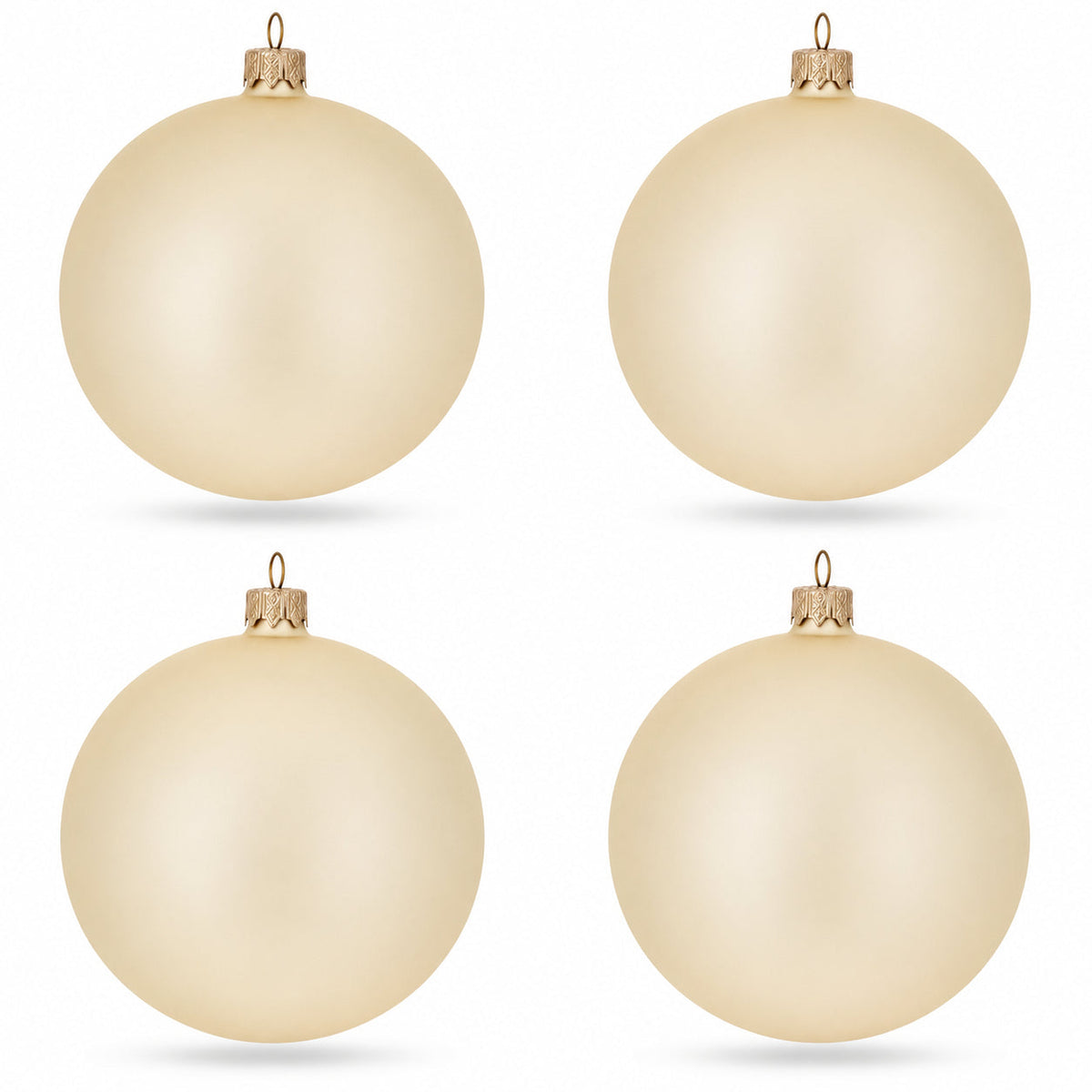 Set of 4 Beige Glass Ball Christmas Ornaments 4 Inches (005)