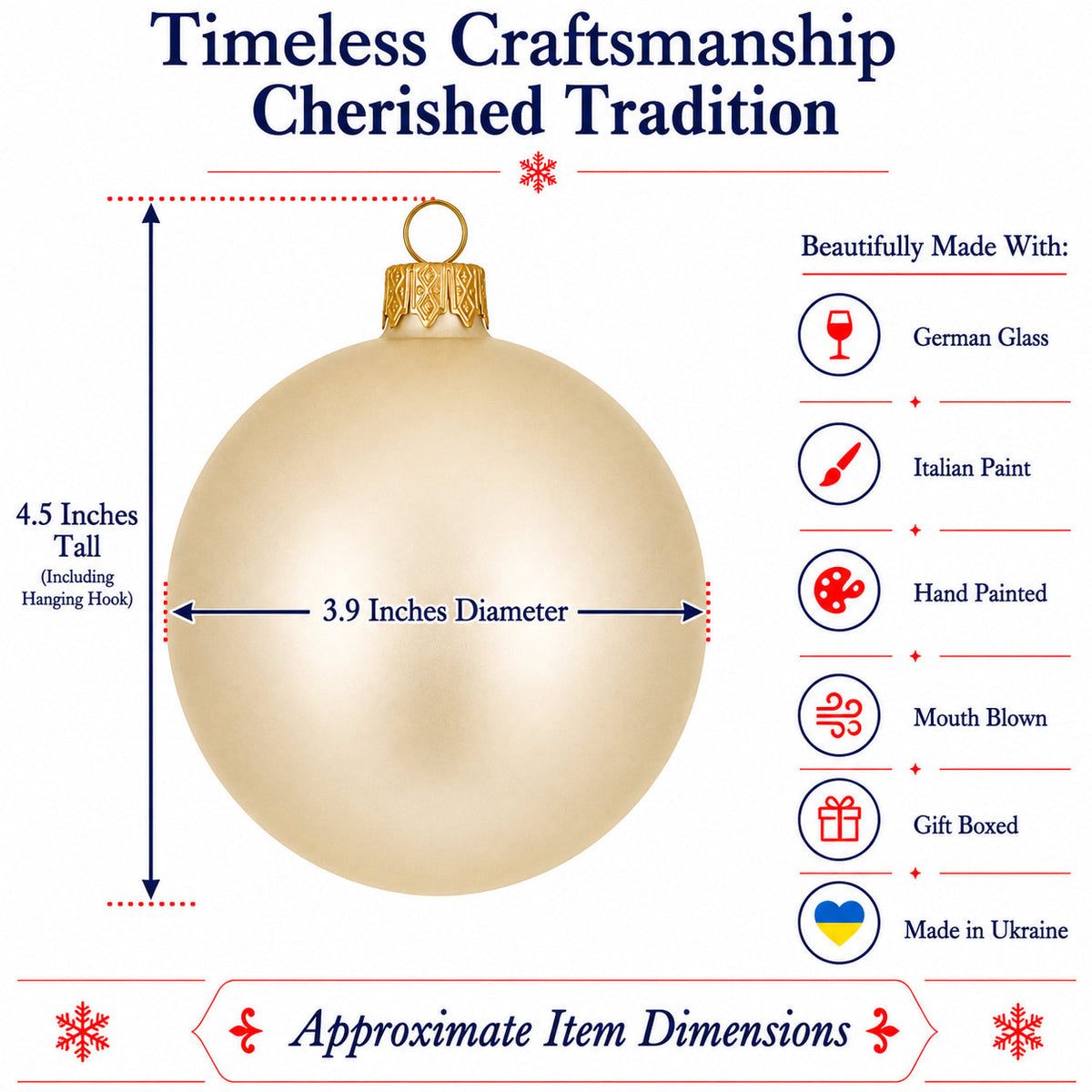 Set of 4 Beige Glass Ball Christmas Ornaments 4 Inches (005)