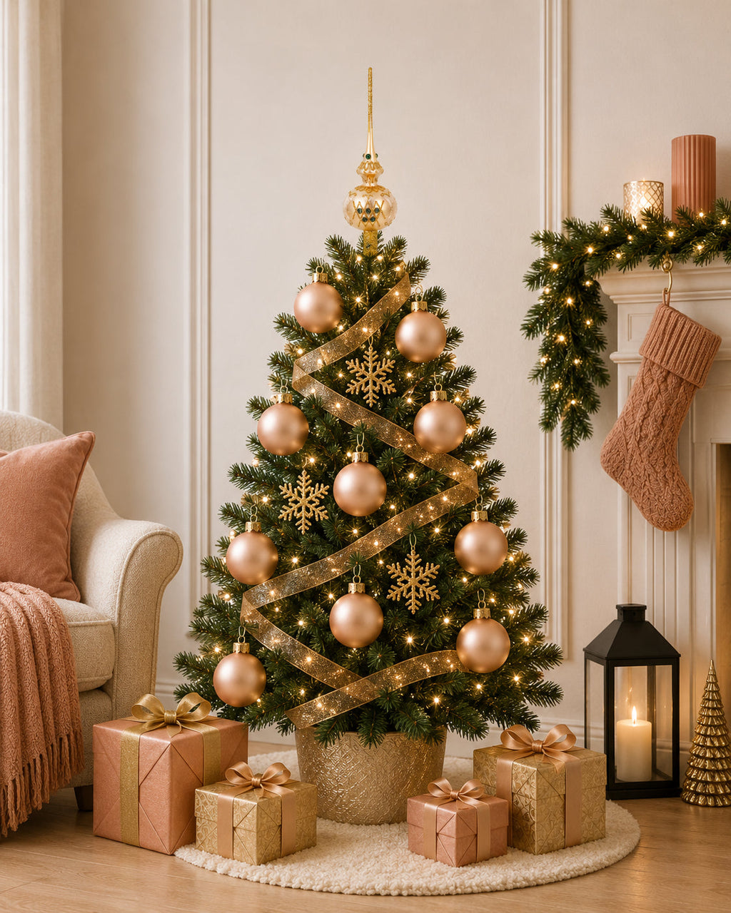 Set of 4 Rose Gold Glass Ball Ornaments 4 Inches (006)