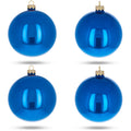 Set of 4 Glossy Blue Glass Ball Christmas Ornaments 4 Inches (007)