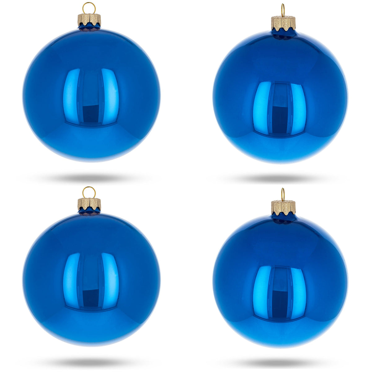 Set of 4 Glossy Blue Glass Ball Christmas Ornaments 4 Inches (007)