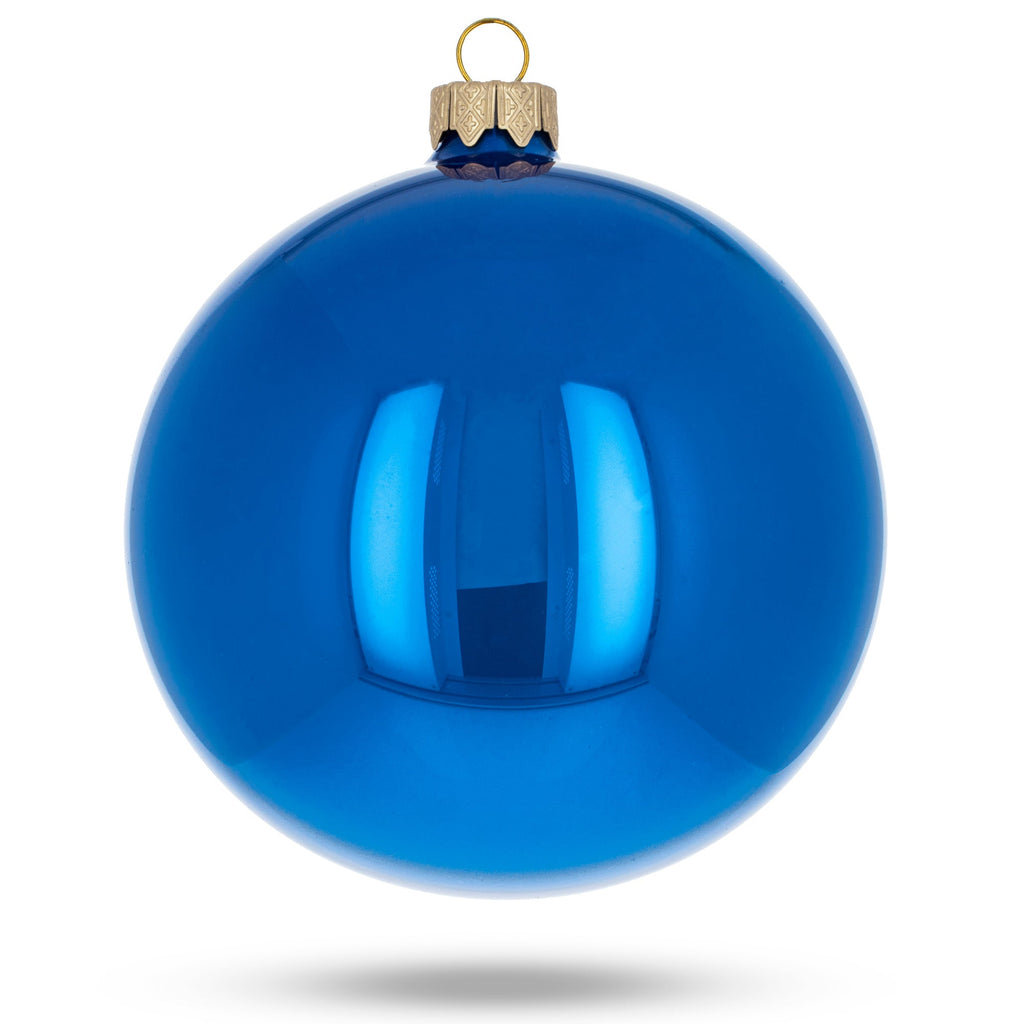 Set of 4 Glossy Blue Glass Ball Christmas Ornaments 4 Inches (007)