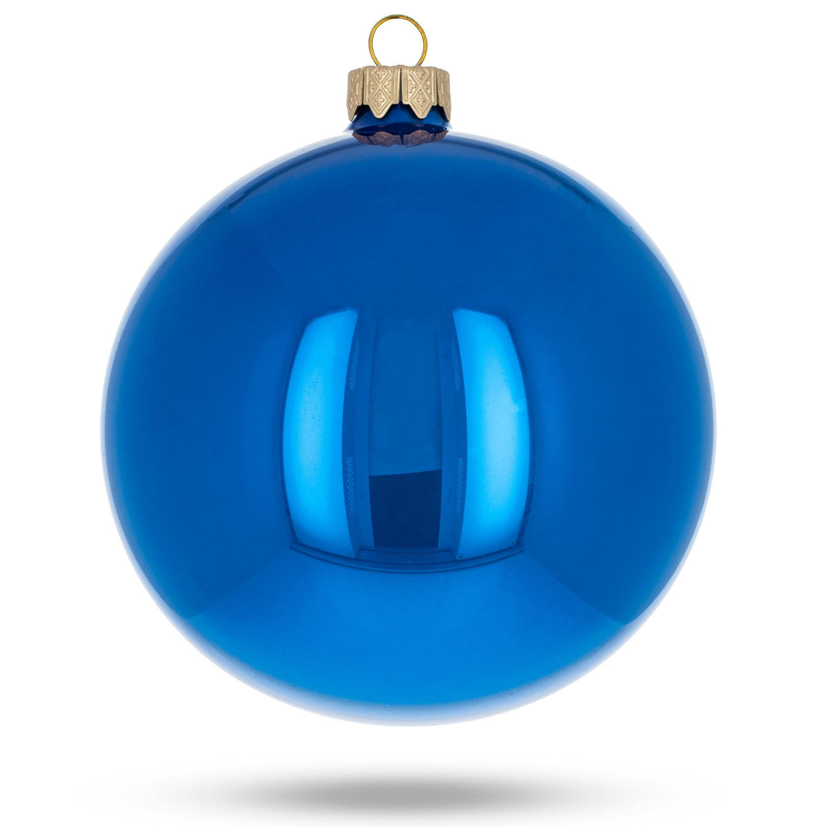 Set of 4 Glossy Blue Glass Ball Christmas Ornaments 4 Inches (007)