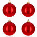 Set of 4 Glossy Red Glass Ball Christmas Ornaments 4 Inches (008)