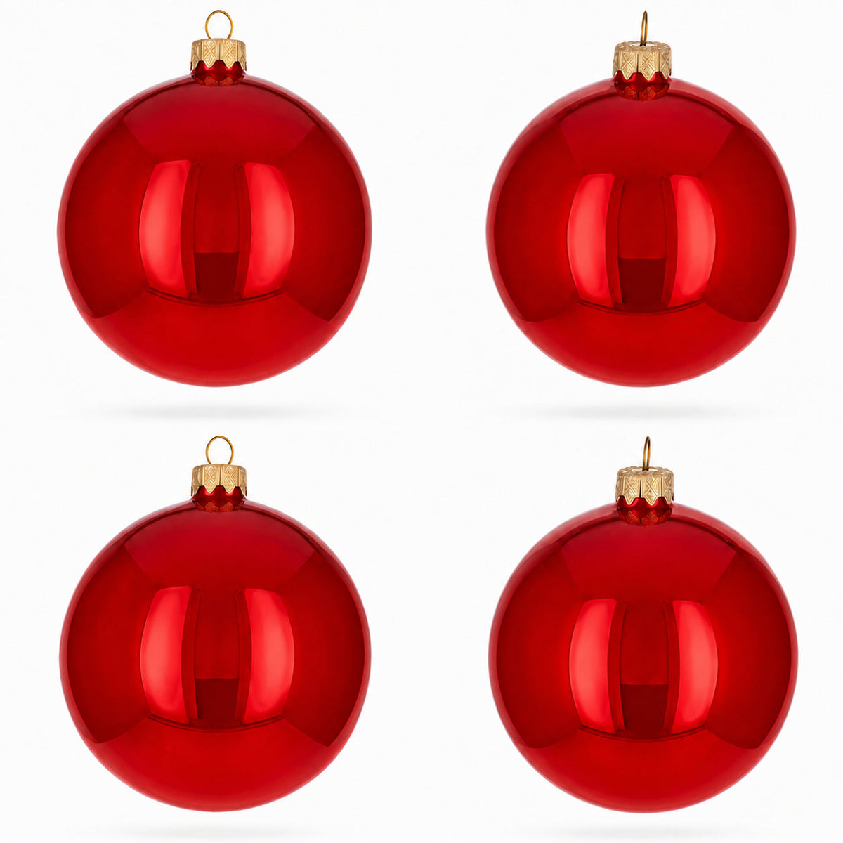 Set of 4 Glossy Red Glass Ball Christmas Ornaments 4 Inches (008)