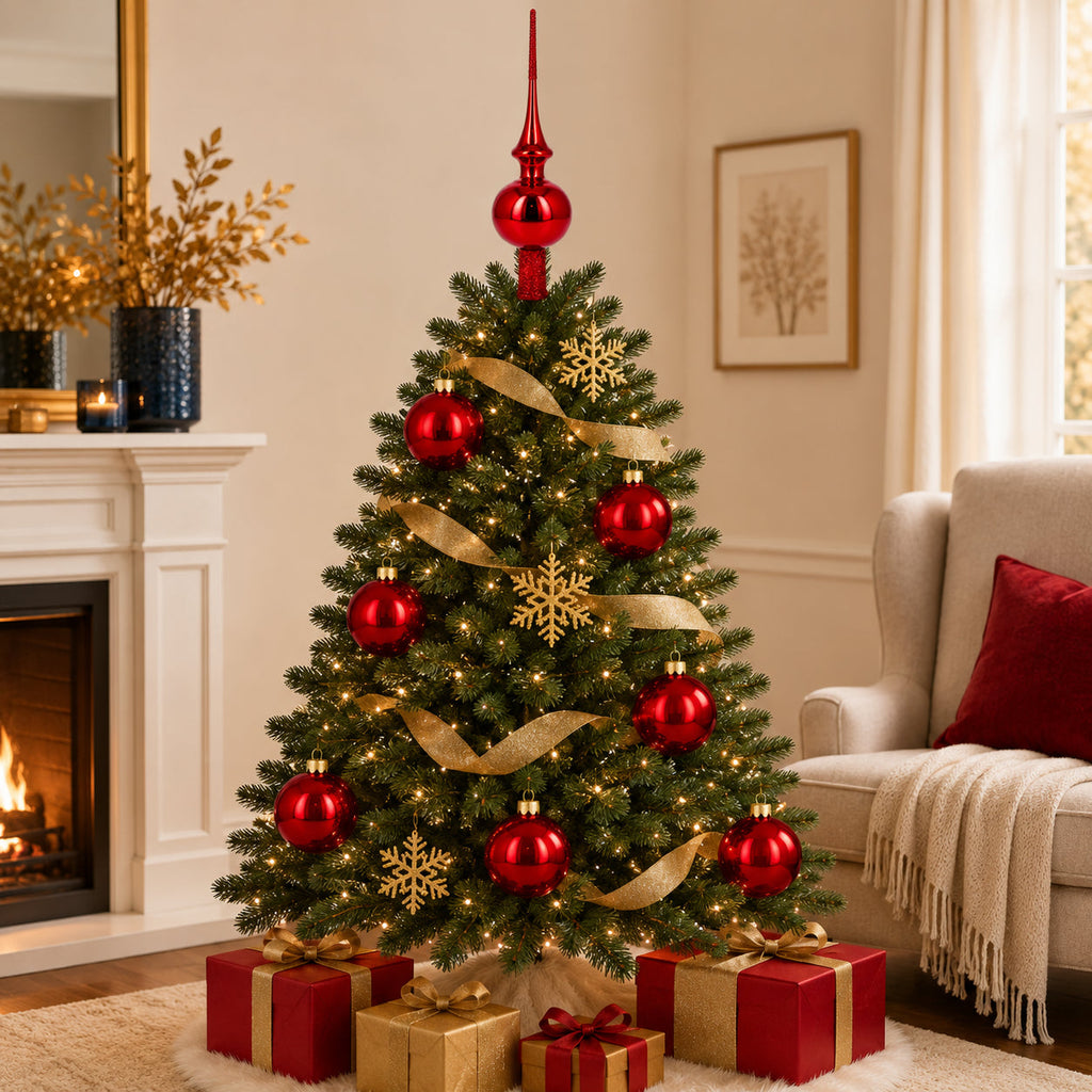 Set of 4 Glossy Red Glass Ball Christmas Ornaments 4 Inches (008)