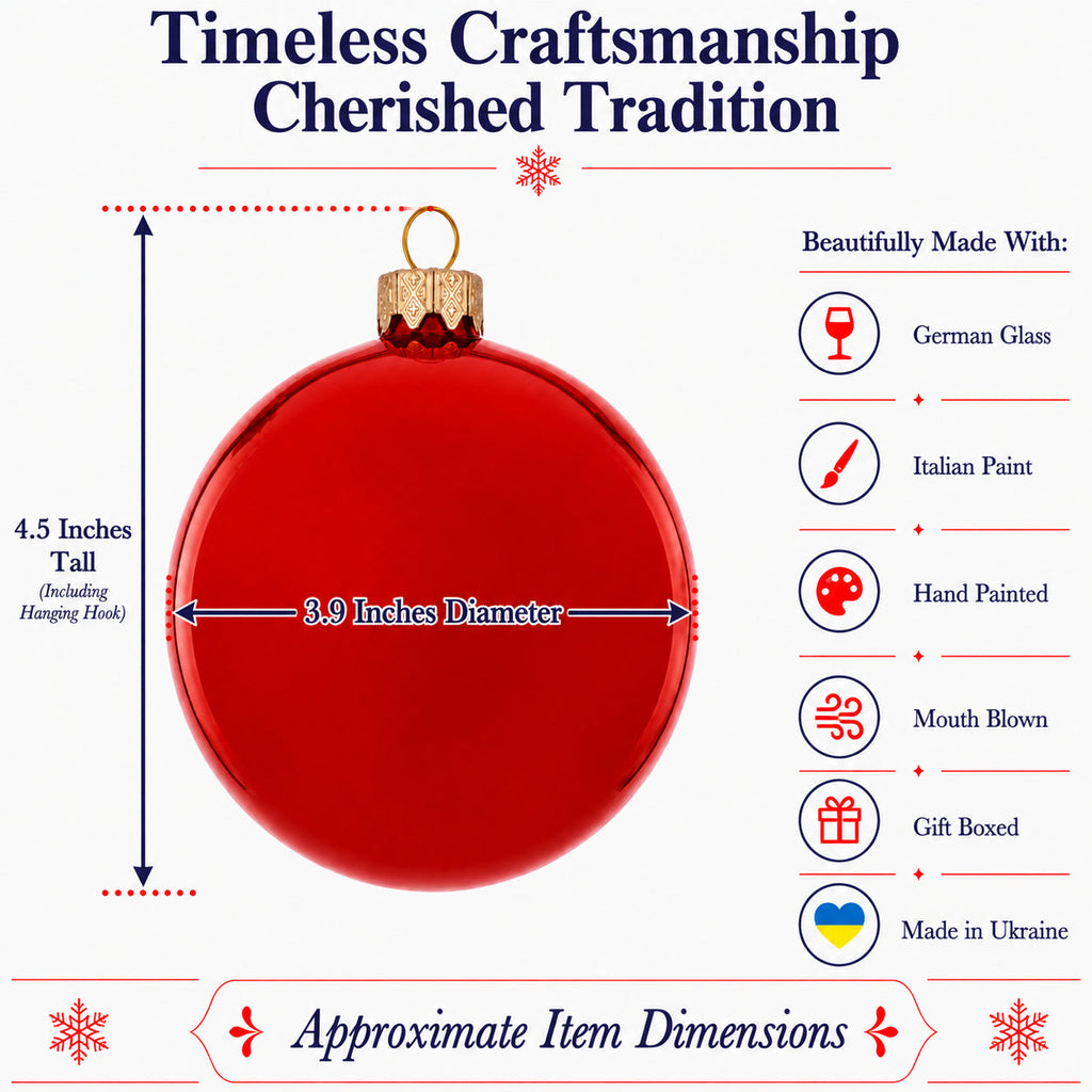 Set of 4 Glossy Red Glass Ball Christmas Ornaments 4 Inches (008)