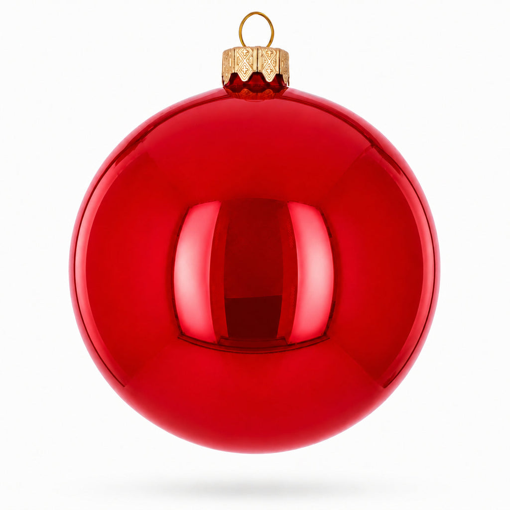 Set of 4 Glossy Red Glass Ball Christmas Ornaments 4 Inches (008)