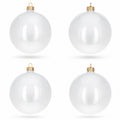 Set of 4 Glossy White Glass Ball Christmas Ornaments 4 Inches (009)