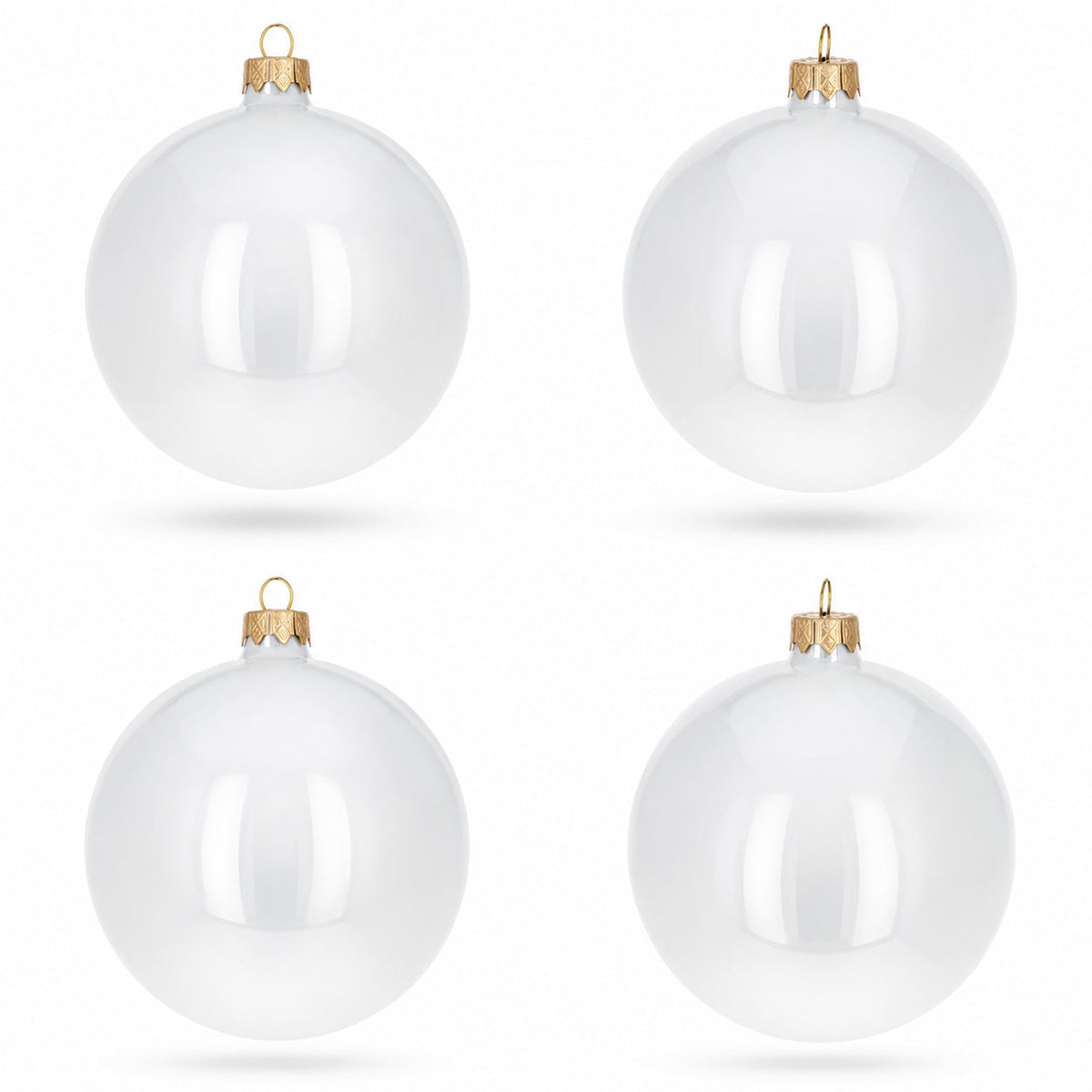 Set of 4 Glossy White Glass Ball Christmas Ornaments 4 Inches (009)