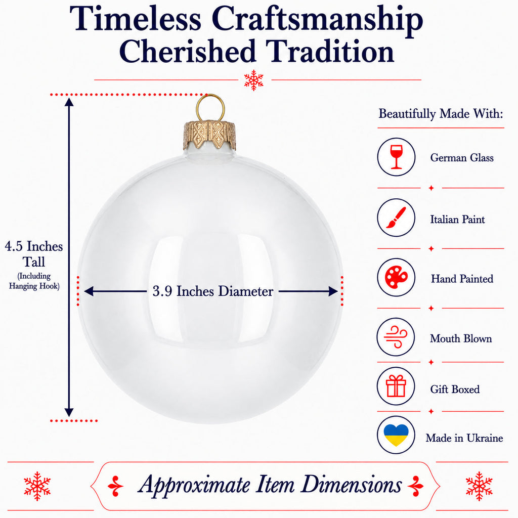 Set of 4 Glossy White Glass Ball Christmas Ornaments 4 Inches (009)
