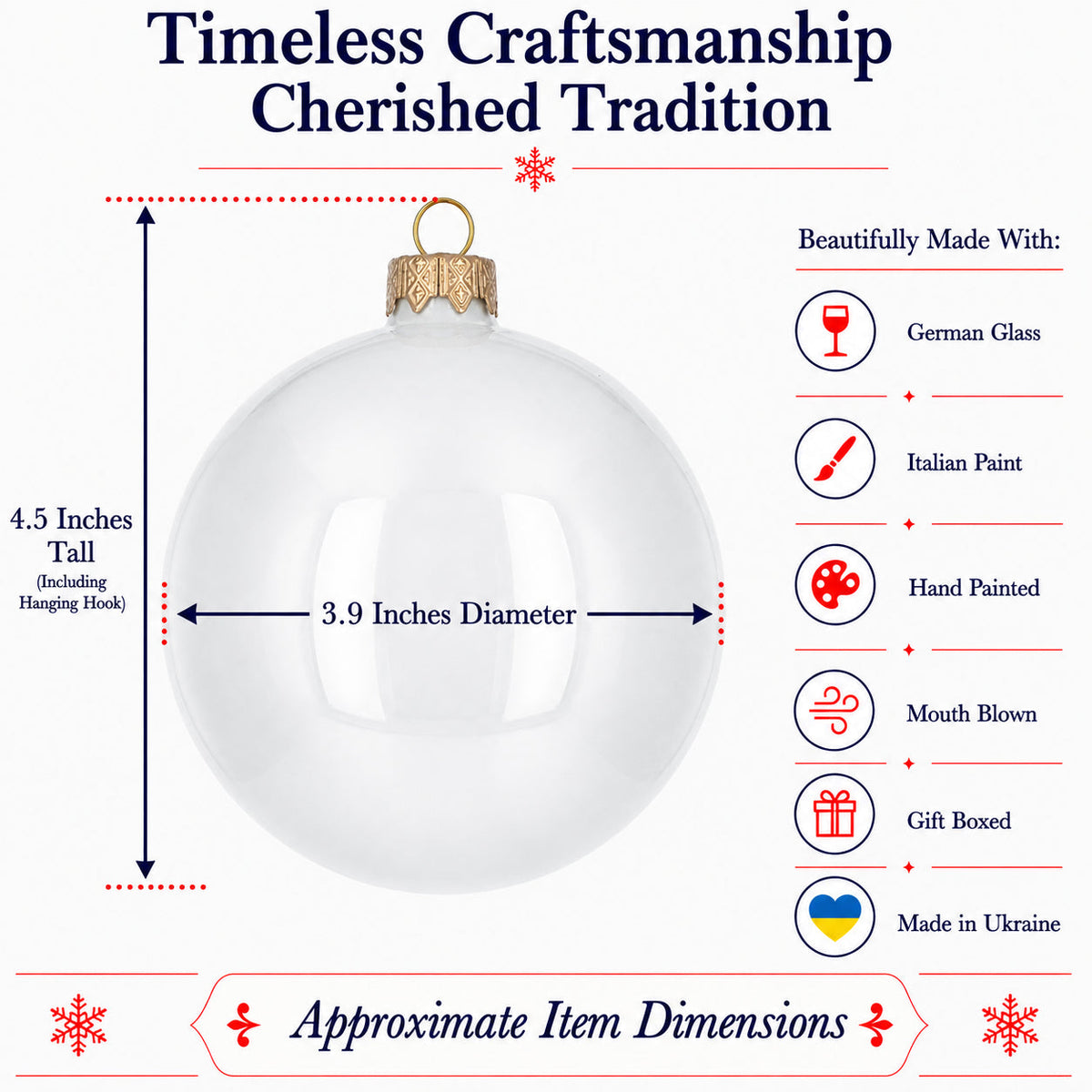 Set of 4 Glossy White Glass Ball Christmas Ornaments 4 Inches (009)