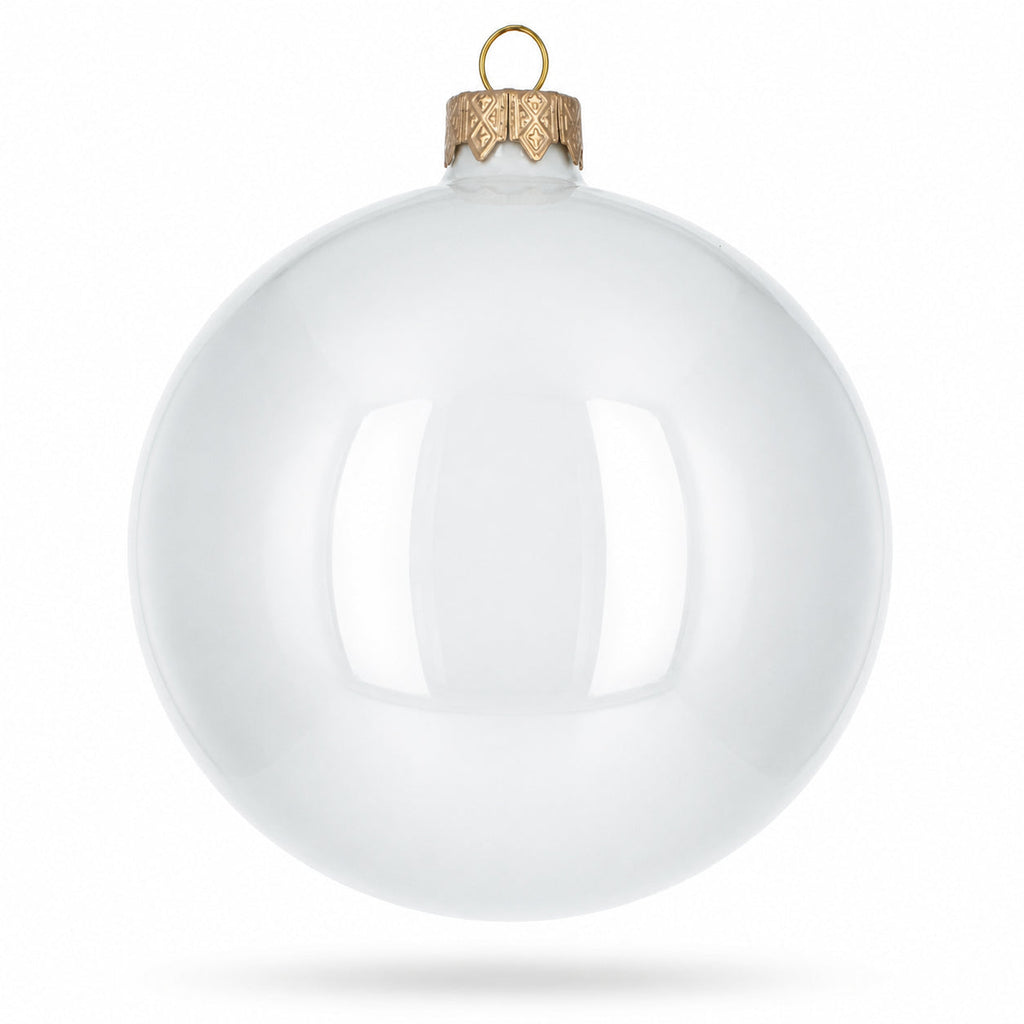 Set of 4 Glossy White Glass Ball Christmas Ornaments 4 Inches (009)
