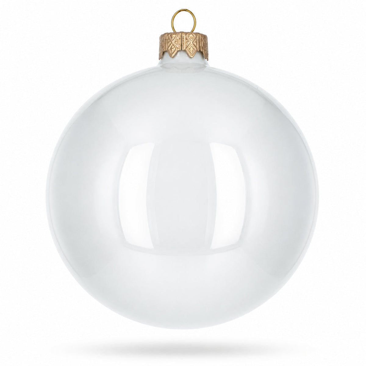 Set of 4 Glossy White Glass Ball Christmas Ornaments 4 Inches (009)