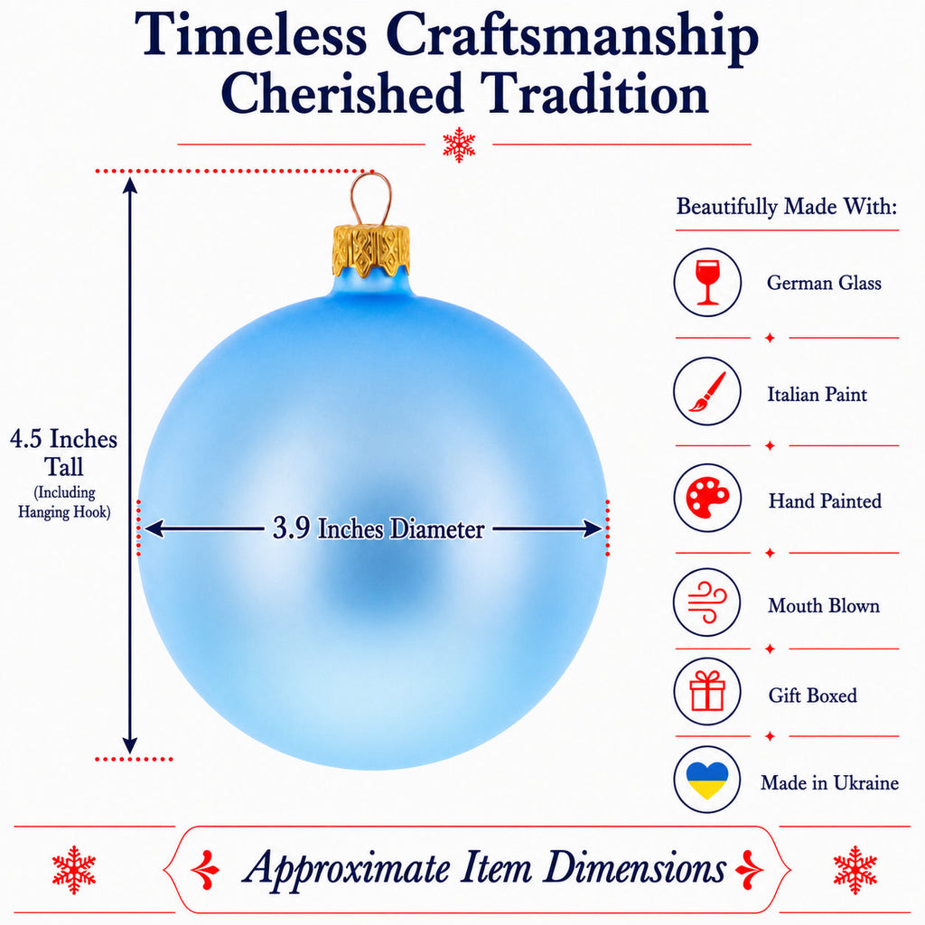 Set Of 4 Light Matte Blue Glass Ball Christmas Ornaments 4 Inches