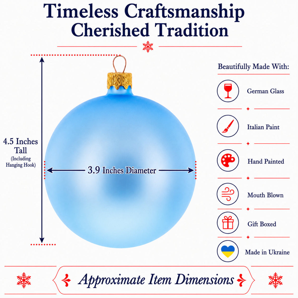 Set Of 4 Light Matte Blue Glass Ball Christmas Ornaments 4 Inches
