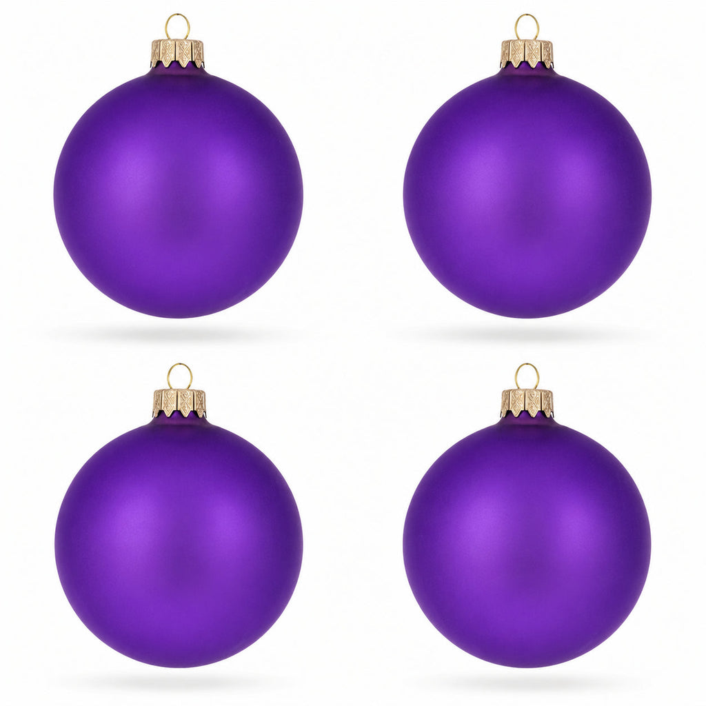 Set of 4 Matte Purple Glass Ball Christmas Ornaments 4 Inches (012)