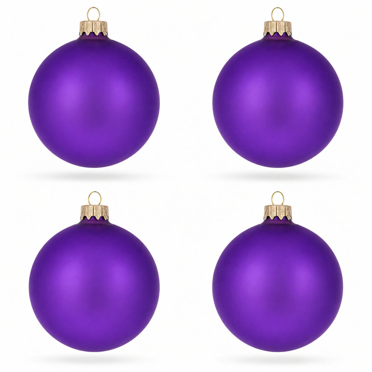 Set of 4 Matte Purple Glass Ball Christmas Ornaments 4 Inches (012)