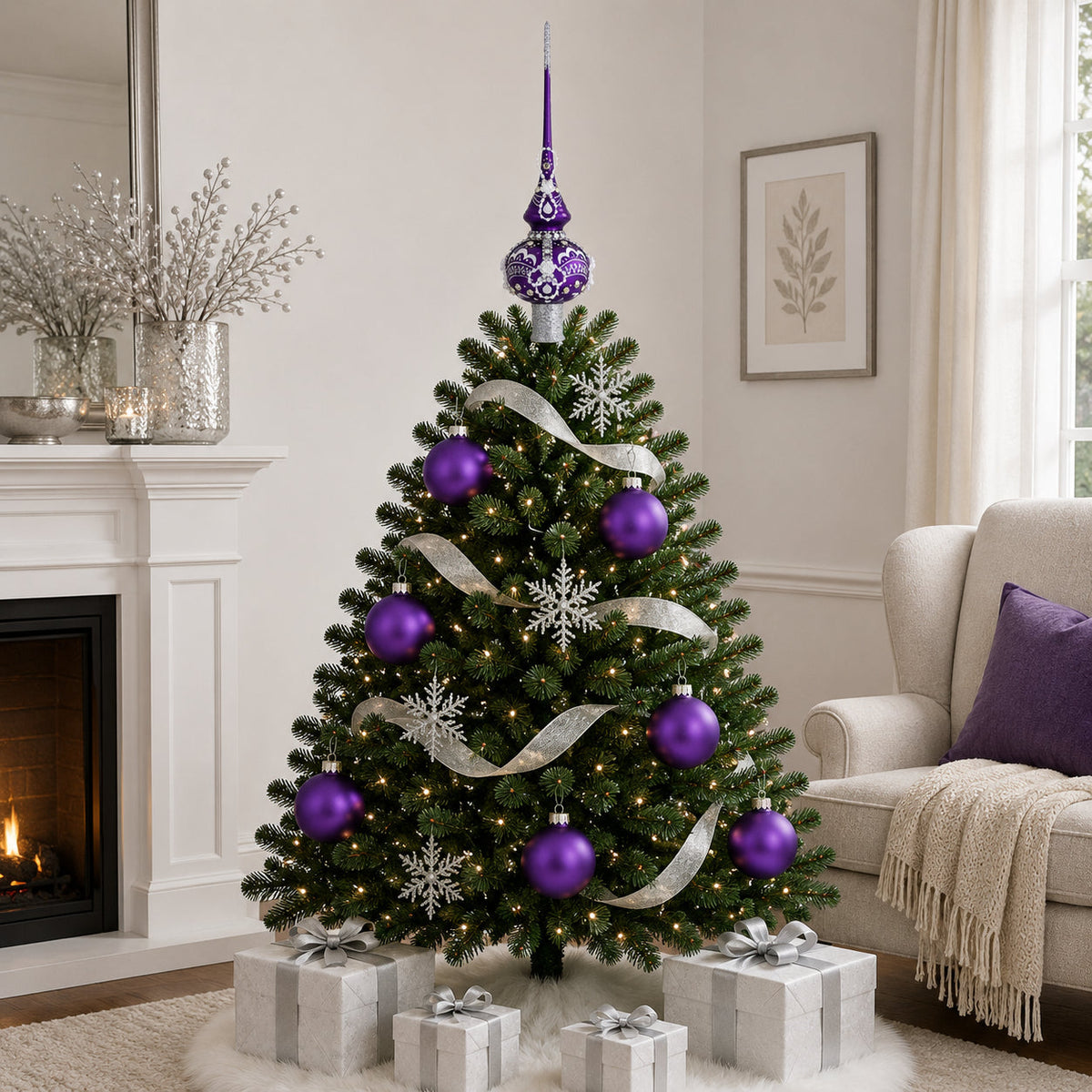 Set of 4 Matte Purple Glass Ball Christmas Ornaments 4 Inches (012)