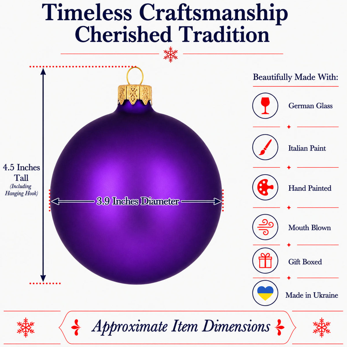 Set of 4 Matte Purple Glass Ball Christmas Ornaments 4 Inches (012)