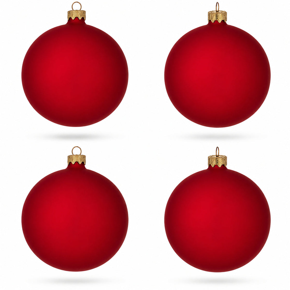 Set of 4 Red Matte Glass Ball Christmas Ornaments 4 Inches (013)