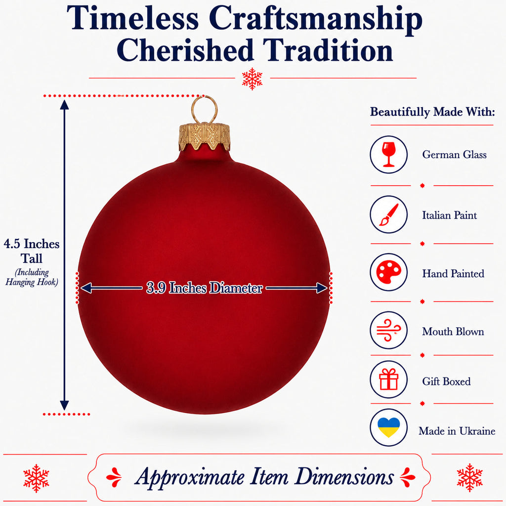 Set of 4 Red Matte Glass Ball Christmas Ornaments 4 Inches (013)