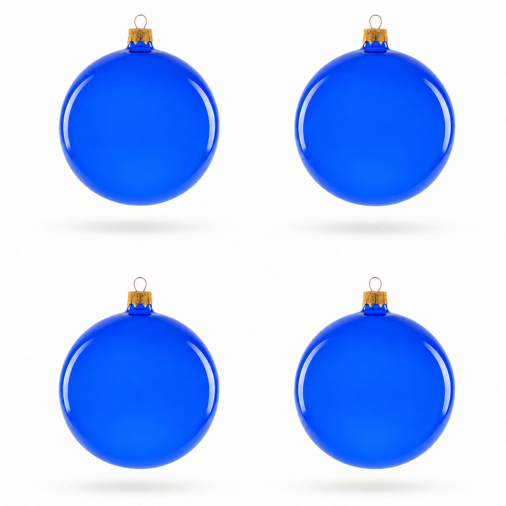 Set of 4 Translucent Glossy Blue Glass Ball Christmas Ornaments 4 Inches