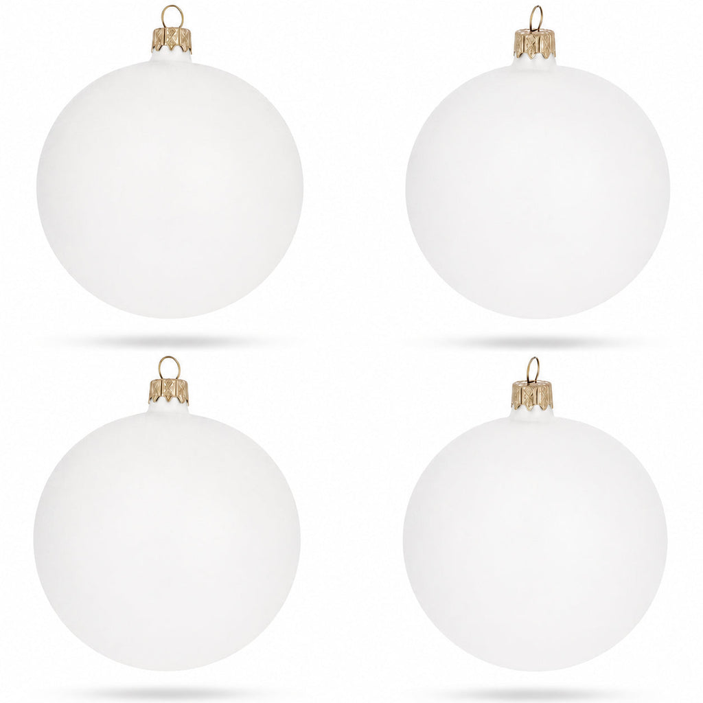 Set of 4 Matte White Glass Ball Christmas Ornaments 4 Inches (024)